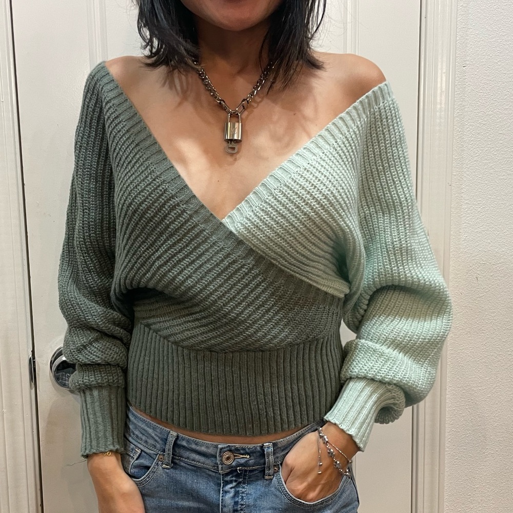 029 Cozy Color Block Off Shoulder Sweater Top